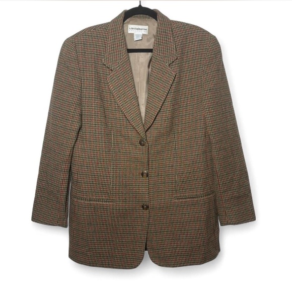Liz Claiborne Wool Blend Plaid Blazer Jacket Size 10 Y2K Classic - Picture 1 of 8